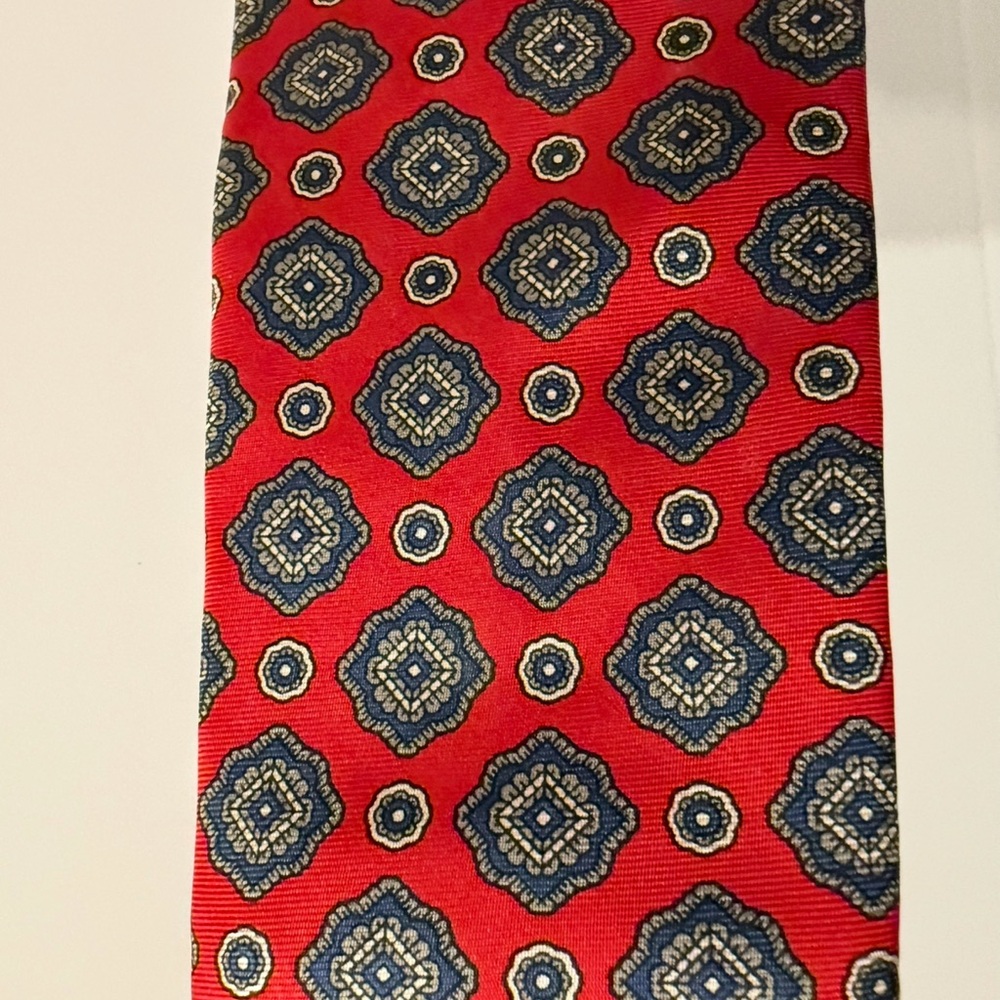 Christian Dior Red and Blue Geometric Tie - Picture 6 of 7